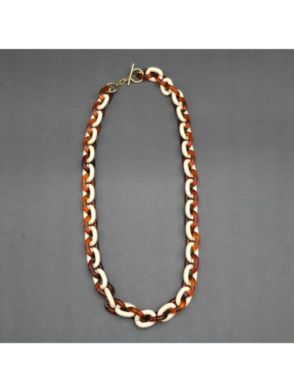 Vintage Lucite Chain Link Statement Necklace 28" Cream Tortoiseshell - Picture 5 of 11